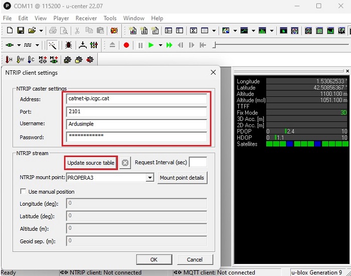 Come collegare un ricevitore della serie simpleRTK2B al servizio di correzione aNTRIP tramite PC - Fase 3