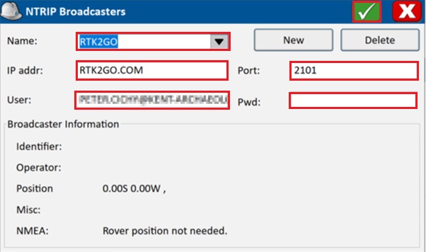 Configurazione manuale e mappatura tramite un kit RTK economico in Carlson SurvPC - impostazioni ntrip